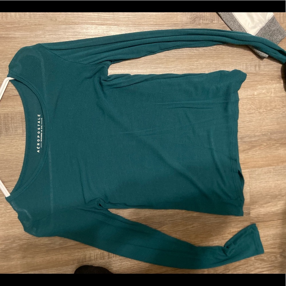 Stretchy Aeropostale long sleeve green/blue shirt